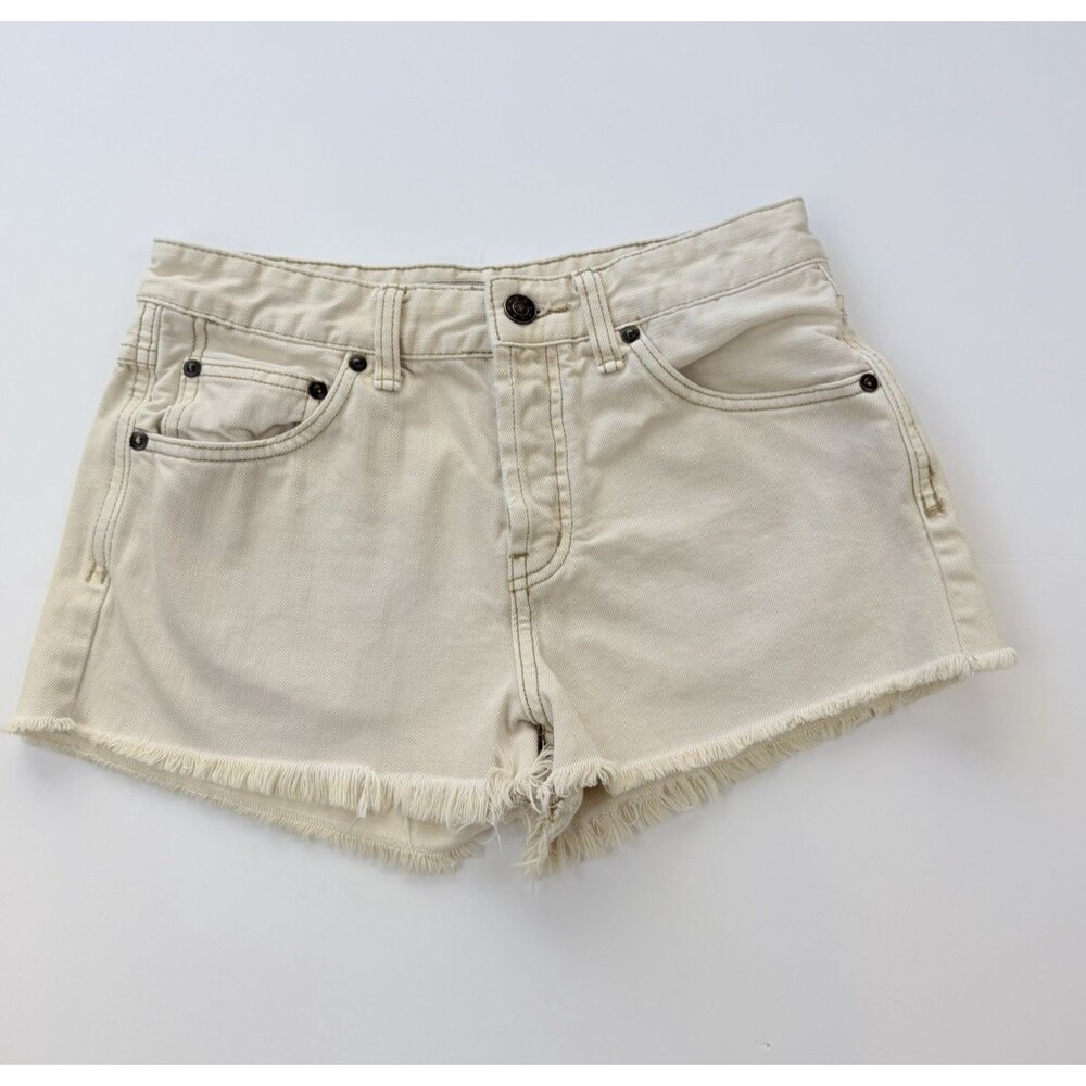 Free People Denim Cutoff Shorts Size 26 Beige Button Fly Frayed Raw Hem